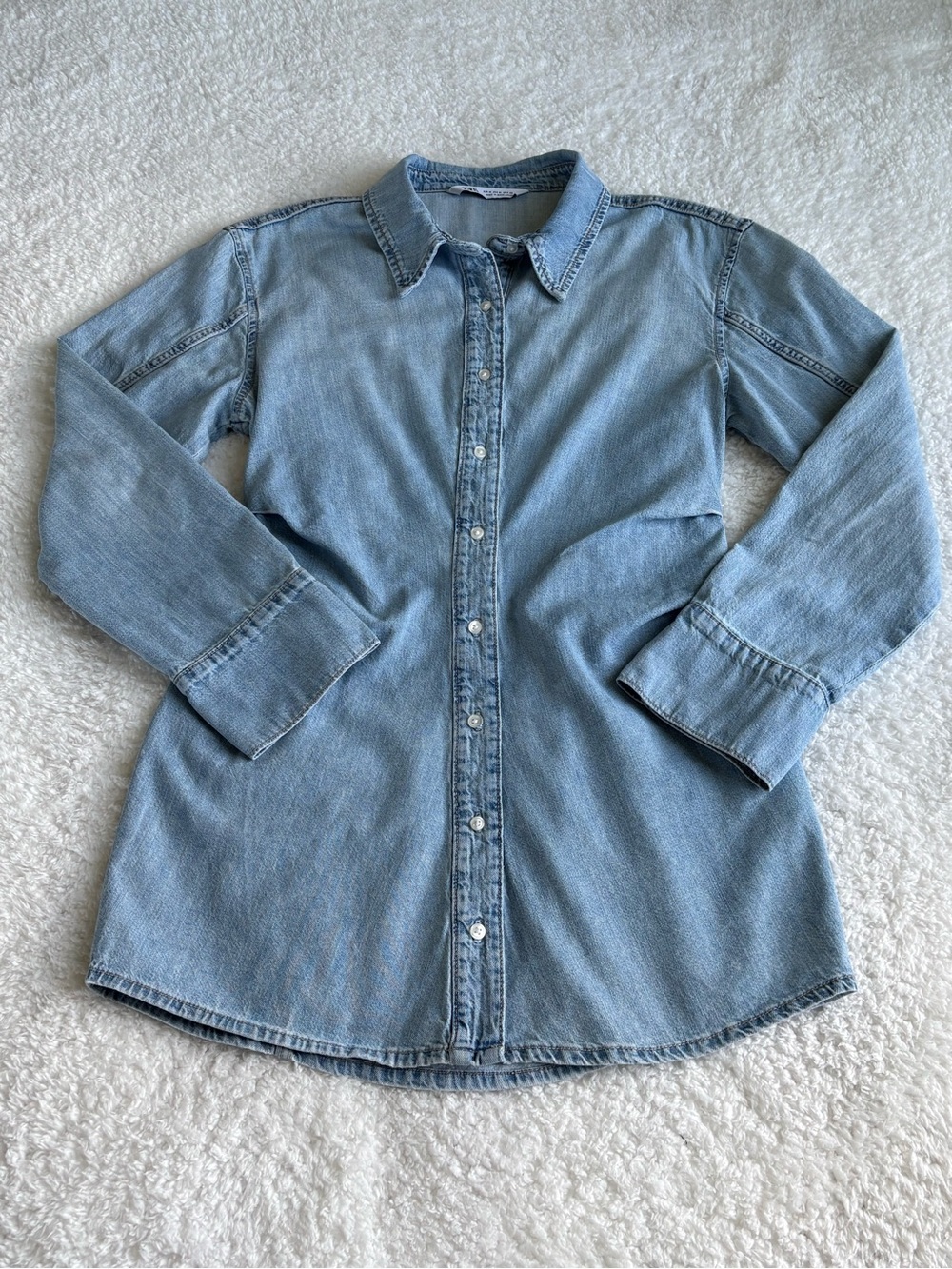 ZARA TRF Light Wash Ruched Denim Shirt Mini Dress Size M 8197/181-Size Medium